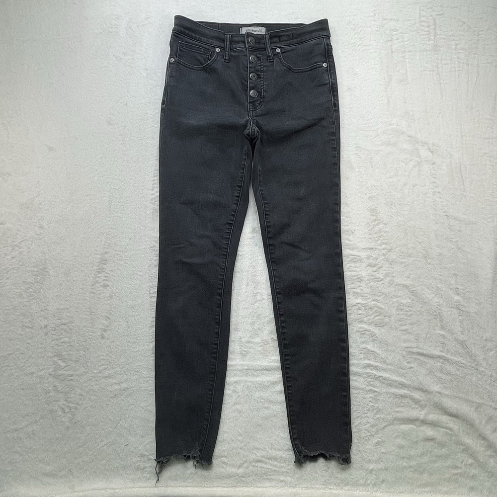 Madewell High Rise Skinny Jean Sz 27 (27x27) Ankle Stretch Raw Hem Charcoal Fade